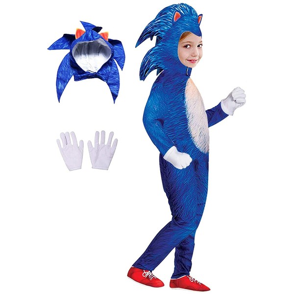 Fargone Halloween Sonic The Hedgehog Costume Kids Cartoon Sonic Costumes Suit Onesie Outfit for Boys, Kids-L(8-9T) (FA-BSNK04)