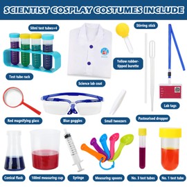 23 Pieces Scientist Costume Kids,Lab Coat Science Experiment Kit Dress Up Scientist Role Play Toys Gift for Kids Boys Girls Age 4-8