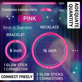 Lenwen 800 Pcs Glow Sticks Bulk 8 Inch Glow Bracelets Glow in the Dark Light up Sticks with Connectors for Neon Birthday Party Favors Supplies Decorations (Pink)