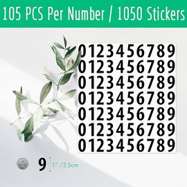 Hebayy 1050 PCS Number Stickers, 1 Water Resistant Vinyl Number Stickers Consecutive Number 0-9 Labels Self-Adhesive Without Residue Left for Office, Classroom, Indoor, Boxes, Storage (15 Sheets, Black)