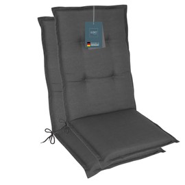 LILENO HOME Garden Chair Cushions as [Set of 2 - High-Back] in Plain Anthracite (Tami) - Comfortable Loungers as Seat Cushions for Garden Furniture - Chair Cushions for Garden Chairs and Folding