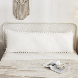 MOVE OVER White Body Pillow Cover 20x54 Body Pillow Cover Pom Poms Fringe Decor Design Boho Body Pillow Case Cover with Pocket Closure(Body,White)