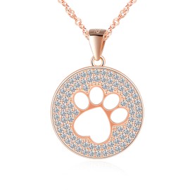 MICGIGI Damen 925 Sterling Silber Halskette Hund Fußabdruck Muster Cubic Zirkonia Anhänger Halskette,Rosegold