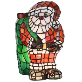 Bieye L10830 Christmas Santa Claus Table Lamp LED Bulb Included Tiffany Style Stained Glass Night Light for Home Décor (7.75" L x 9.25" D x 13" H)