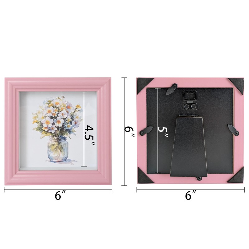 PLUSCHEN 5X5 Pink Picture Frame Resin Shadow Box Photo Frame