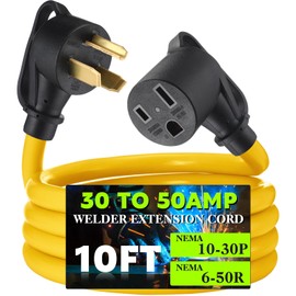 Tellegloww 10FT 30Amp to 50Amp Welder Adapter Cord, NEMA 10-30P Male to 6-50R Female 30Amp 3 Prong Dryer to 50Amp 3 Prong Welder Plasma Cutter Power Adapter, STW 10 AWG/3C, ETL Listed