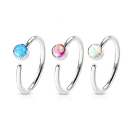Pierced Owl Set of 3 20GA Surgical Steel Opal Set Nose Cartilage Hoop Rings (Set of 3)