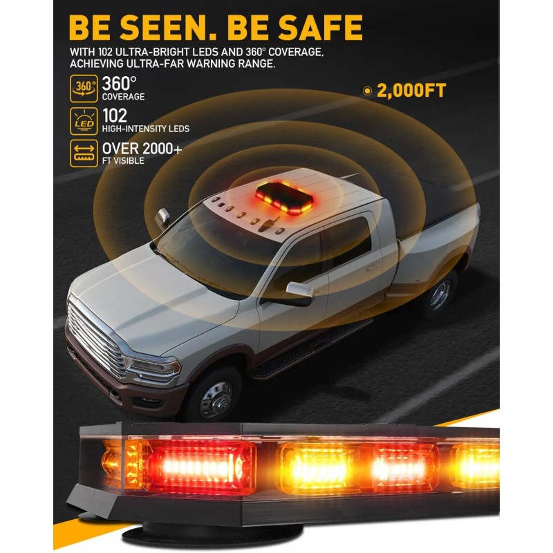 406D Rooftop Emergency Strobe Light Bar 102 LED Amber/Red Mini