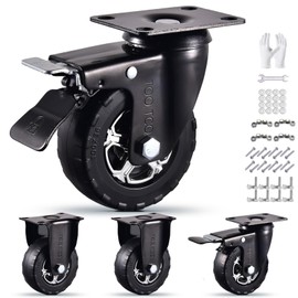 Heavy Duty 4 Inch Caster Wheels Set of 4 2200Lbs Capacity Silent Swivel with brake & Rigid TPR Rubber Wheels Locking Industrial Plate Casters for Cart Furniture Workbench 2 Fixed & 2 Swivel with Brake