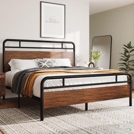 Allewie Queen Size Platform Bed Frame with Wooden Headboard and Footboard, Heavy Duty 13 Metal Slats Support, Under-Bed Storage, No Box Spring Needed, Noise Free, Easy Assembly, Walnut