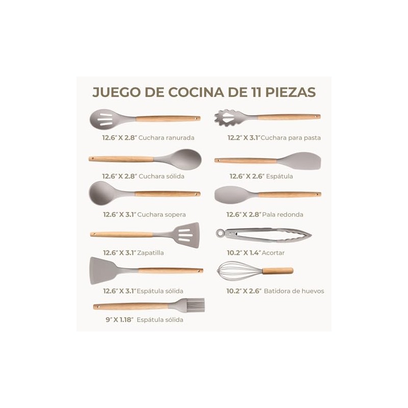 Utensilios de Cocina de Silicona, Juego de 12 Herramientas de