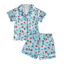 Kavousa 4th Of July Pajamas Kids Toddler Baby Girl Boy Forth Of July Pjs Silk Sleepwear Nightwear Loungewear Summer Pj Set (Popsicle Blue, 3-4 Years)