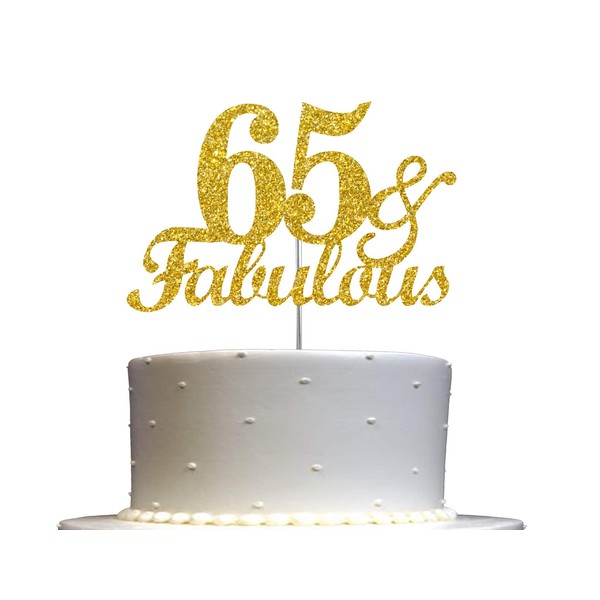 65 & Fabulous Decoración para tartas con purpurina dorada, ideas de decoración para fiestas de cumpleaños 65, calidad premium, resistente purpurina de doble cara, palo de acrílico. Fabricado en Estados Unidos (65)