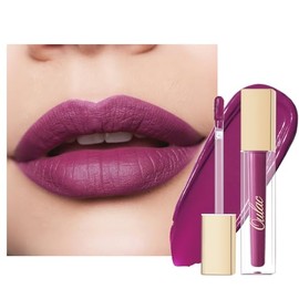 Oulac- Lápiz labial líquido morado mate para mujer, lápiz labial violeta oscuro de larga duración, tinte labial resistente al agua, sin               