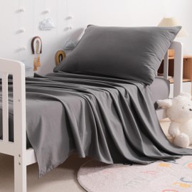 NTBAY Toddler Sheet Set - 3-Piece Microfiber Crib Sheet Set - Crib Flat Sheet Crib Fitted Sheet and Pillowcase - Solid Toddler Bedding Sets, Dark Grey