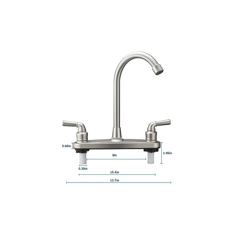 RV Non-Metallic Kitchen Faucet Brushed Nickel Two Handle-8" Main Body-High