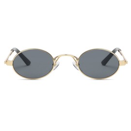 kimorn Sunglasses Small Round Metal Frame Oval Candy Colors Unisex Sun Glasses K0577 (Gold&Black)