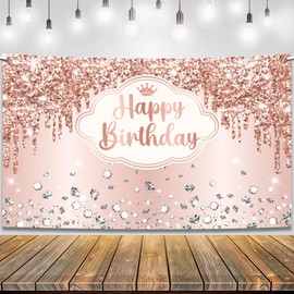 Bytebliss XtraLarge Rose Gold Happy Birthday Banner - 72x44 Inch | Rose Gold Happy Birthday Backdrop for Women | Pink Happy Birthday Princess Banner for Girls | Rose Gold Birthday Party Decorations