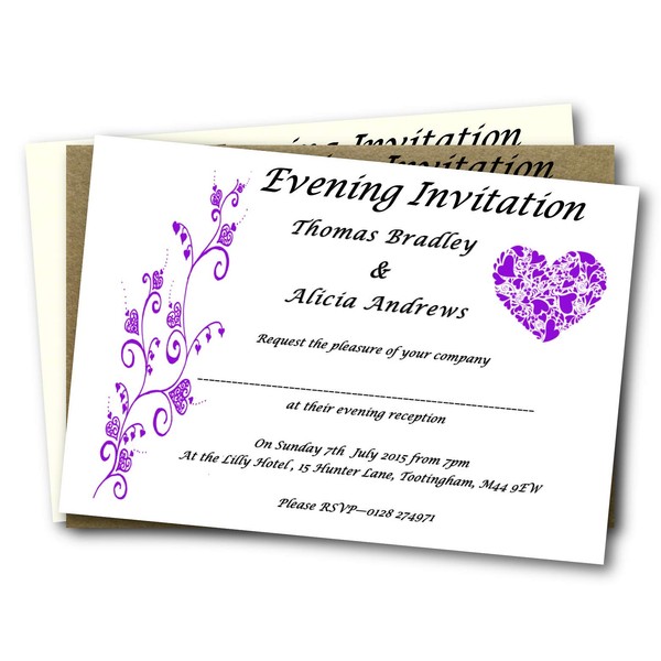 Personalised Handmade Postcard Style Wedding/Evening Invitations with envelopes. (30)