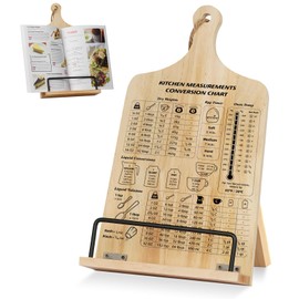 Kitchen Conversion Chart Cookbook Stand, Sturdy Wood Cook Book Holder, Recipe Cookbook Holder Stand with Kitchen Counters, Baking Christmas Gifts for Women, Accessiores for Holding Cookbooks