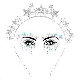 AWAVM Silver Makeup Accessories Sparkly Star Rhinestone Hair Band Face Tattoo