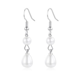 Cangall Pearl Earrings Women, Hypoallergenic Hook Pearl Earrings Silver for Girls Women, Infinity Light Earrings Silver Drop Earrings for Bride Bridesmaid for Wedding Engagement Prom