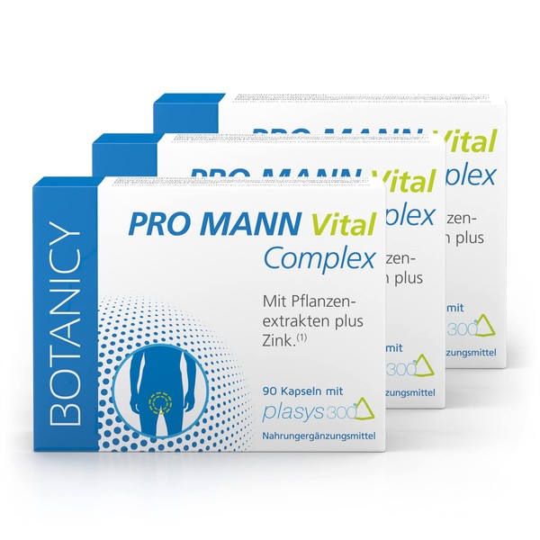 Botanicy Pro Mann Vital Complex Set of 3 - Pumpkin Seed, Nettle & Willow Extract + Zinc - With Branded Raw Material Plasys 300® from Pollen Extracts - Natural, Hormone-Free, Vegan - 270 Men's Capsules