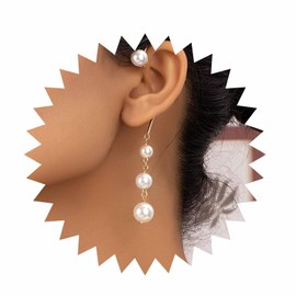 Allereya Vintage Pearl Ear Cuff Earrings Pearl Cartilage Wrap Earrings Gold Long Pearl Wrap Around Earrings Long Pearl Drop Earrings Jewelry for Women and Girls