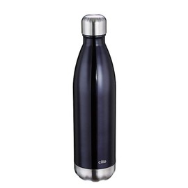 cilio Elegant drinking bottle, stainless steel, black, 750 ml, leak-proof, thermos flask also for carbonated drinks, keeps warm for up to 18 hours and cold for 24 hours