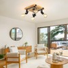 SEEBLEN Farmhouse Wooden Flush Mount Ceiling Lamp,4-Light Directional Ceiling Spotlight