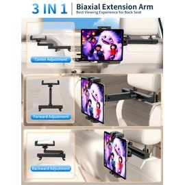 bokilino Tablet Holder for Car Headrest, [3 in 1 Adjustable Extension Arm] iPad Car Mount for Back Seat, Road Trip Essentials for Kids, for 4.7-12.9" Like iPad Pro, Air, Mini, Galaxy, Fire HD Tablet