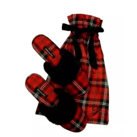 Victoria's Secret Signature Satin Slippers & Dust Bag LARGE 9-10 Red Plaid NWT