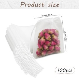 100 PCS Disposable Teabags, Empty Tea Bags for Loose Tea Reusable Mesh Teabags with Drawstring for Coffee, Spice Sachet, Bath Cooking 2.36 X 2.75 Inch
