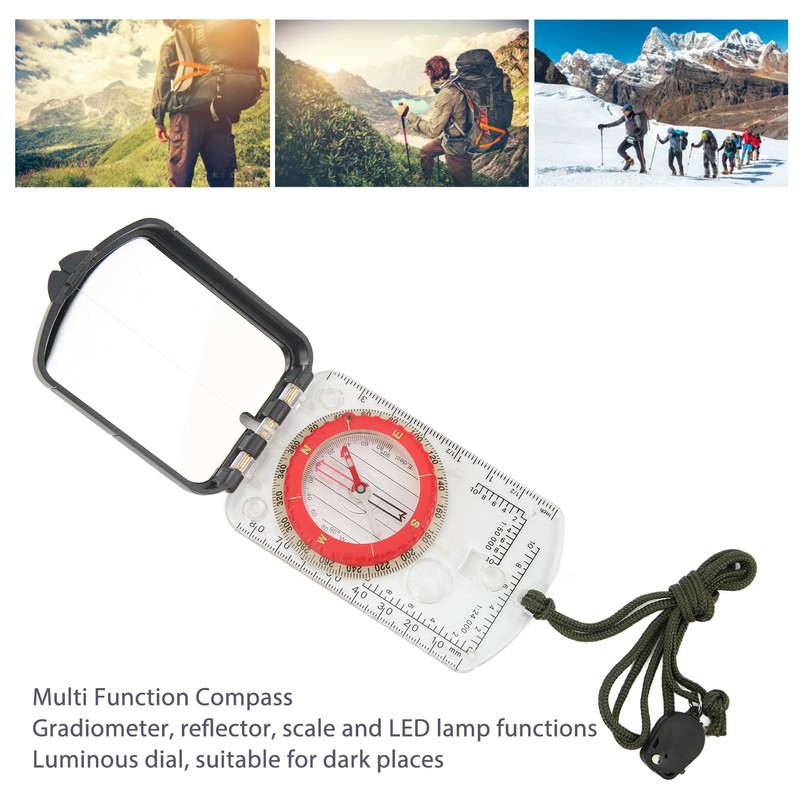 Multifunctional Plastic Compass with Scales Portable Gradiometer Magnifying Glass LED