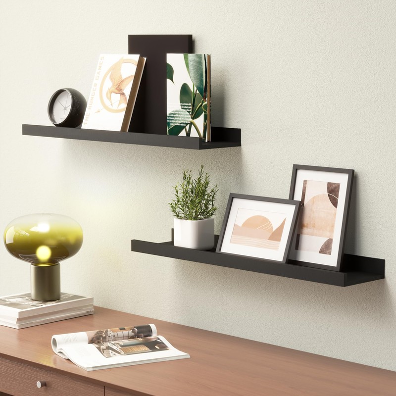 Boswillon Long Floating Shelves, 2 Set Modern Black Wall Shelf