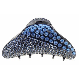 Extra Sparkly Women Girls Crystal Diamante Rhinestone Gems Wave Jaw Clip Octopus Clamp Grip Bridal Wedding Party Fine Thin Medium Short Styling Hair Butterfly Claw Triangle Round Oval (Black Blue)