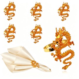 Davifina Gold Dragon Napkin Rings Set of 6 Asian Chinoiserie Napkin Holders for Oriental New Year Wedding Baby Shower Decor,Eastern Themed Kitchen Table Setting for Holiday Gatherings & Home Dining