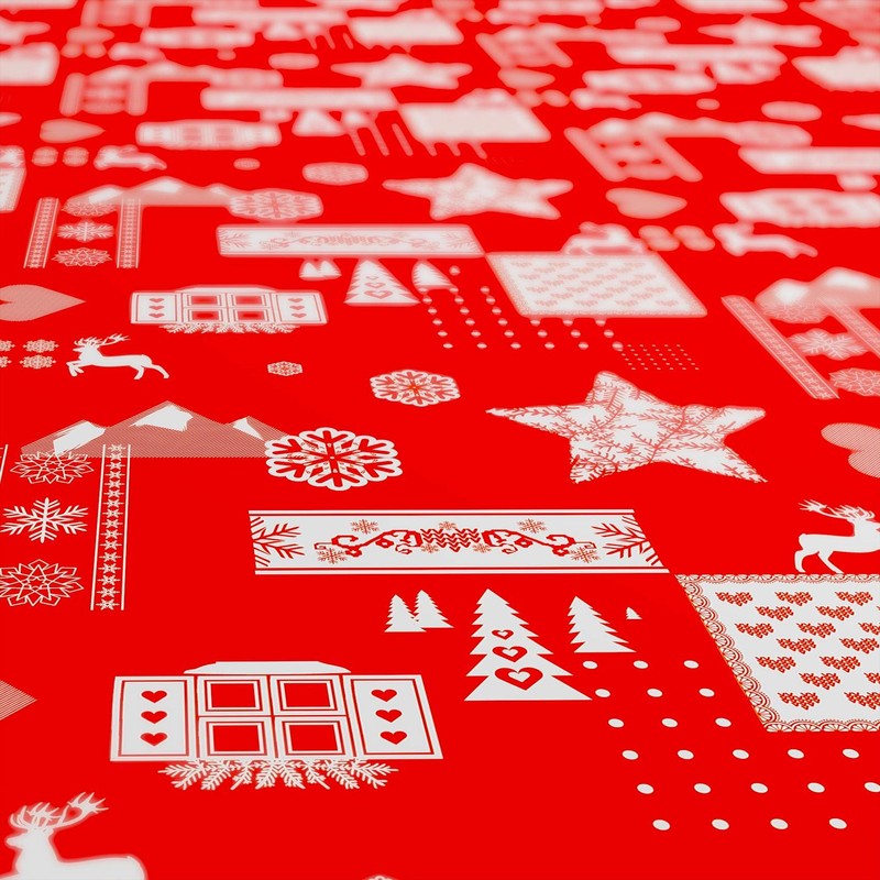 ANRO Oilcloth Tablecloth Oilcloth Washable Tablecloth Christmas Mood Red 120