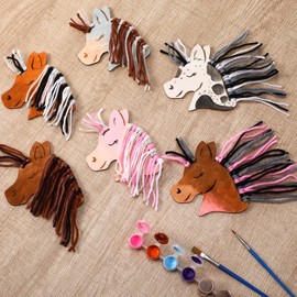 Geelin 24 Pcs Wooden Horse Craft Unfinished Wooden Cutouts Horse Painting Kit Unicorn Ornament DIY Cowboy Craft Gift Tags Paint You Own for Derby Party Favors Art Activity Home Decoration (Cute)