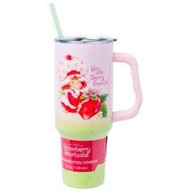 Silver Buffalo Silver Buffalo Strawberry Shortcake You Are Berry Special Vintage Stainless Steel Tumbler with Handle and Straw, Fits in Standard Cup Holder, 40 Ounces