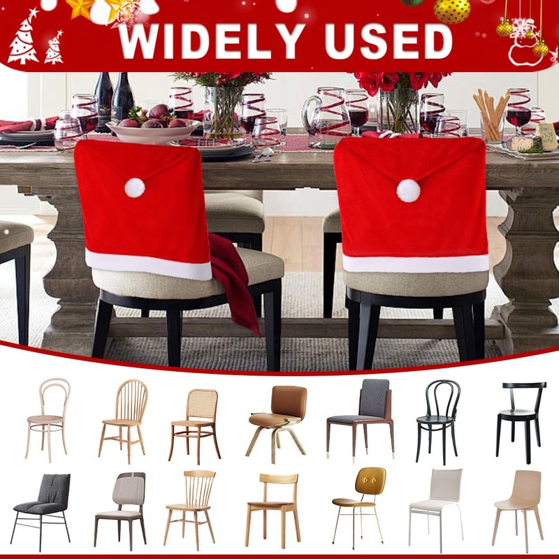 4PCS Velvet Christmas Red Hat Chair Covers Xmas Chair Back