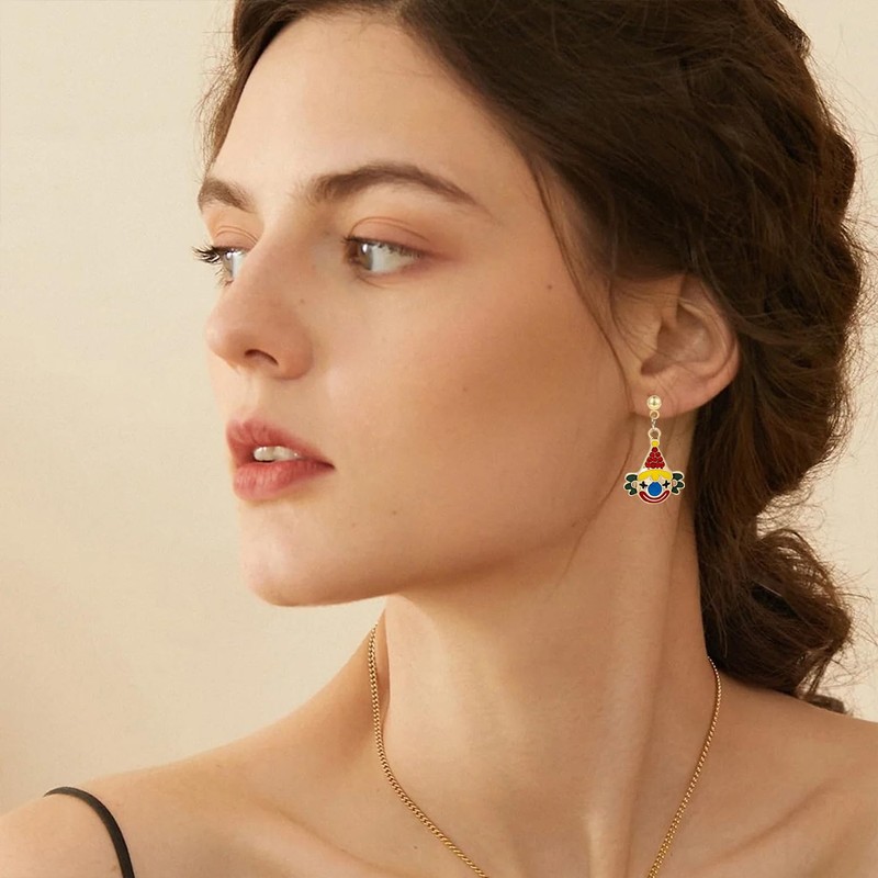 CWVHQ Clown Circus Clown Pendant Earrings Colorful Weird Stud Earrings