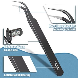 CHERALKEST 6 Pcs Precision Tweezers Set, Premium Anti-Static Stainless Steel Tweezer, ESD Curved of Tweezers for Electronics, Craft, Laboratory Work, Jewelry-Making, etc