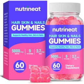 Hair, Skin & Nails Gummies with Biotin 5000mcg – Hair Growth & Strength with Zinc & 9 Essential Vitamins – Supports Hair, Skin & Nail Health – 60 Gummies