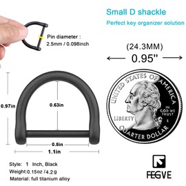 FEGVE Key Rings with Screw Shackle - Heavy Duty Strong Titanium D Rings Car Fob Key Chain Holder (Black 1 Pack, 2/3 Inch/16mm)