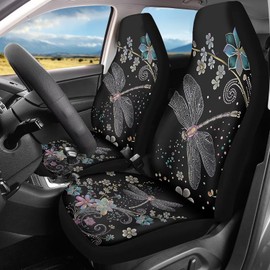 Brosoneto Floral Dragonfly Car Seat Covers Thin Covers for Front Seats Universal Fit Car Seat Protector Breathable for Summer Automotive Interior Accessories for Women Girls