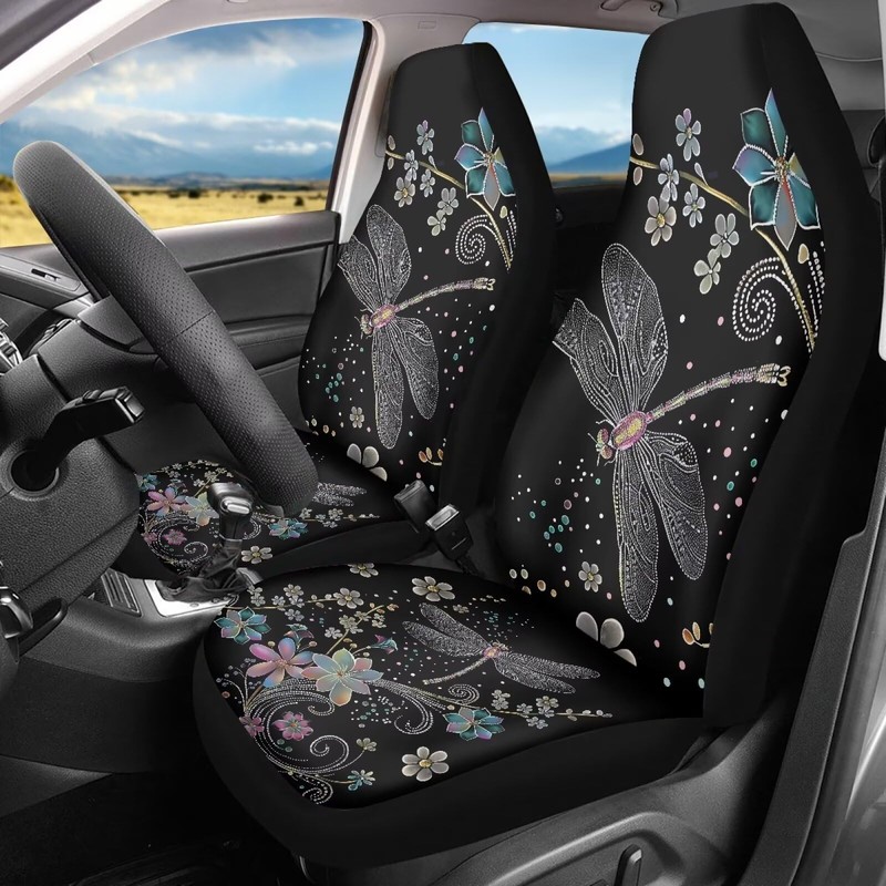 Brosoneto Floral Dragonfly Car Seat Covers Thin Covers for Front