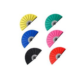 MORECP 6-Pack Large Folding Silk Hand Fans, Durable and Lightweight, for Tai Chi, Kung Fu, Dancing, Weddings, Parties (Royal Blue, Black, Yellow, Rose Red, Green,Red)