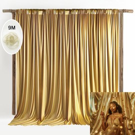 QICAIYUN 20x12ft Polyester Backdrop Gold Backdrop Curtains for Baby Shower Party Wedding Photo Drape Reception Photography Background Event Stage DecorationW5' x H12'丨4 Panels YUNBSDJ072