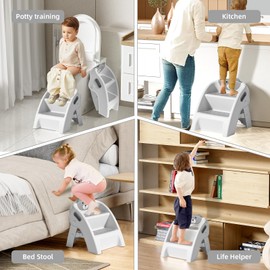 Folding Kids Step Stool for Bathroom and Potty Training,Anti-Slip, Anti-Tip A-Frame Design with 10-Second Setup-Potty 2 Step Stool for Toddlers